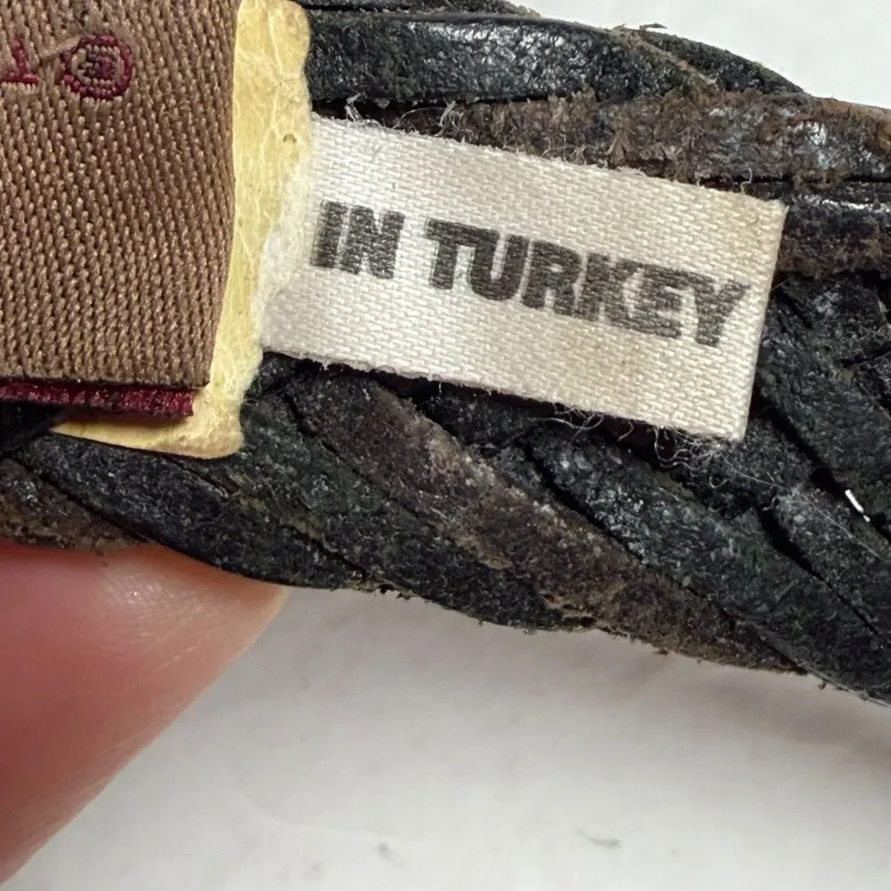Trafalgar Belt Mens 38 Black Braided Leather Gold Tone Buckle Made in Turkey